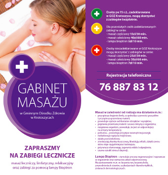 Gabinet masażu w Gminnym Ośrodku Zdrowia w Krotoszycach