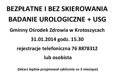 BEZPŁATNE I BEZ SKIEROWANIA  BADANIE UROLOGICZNE + USG