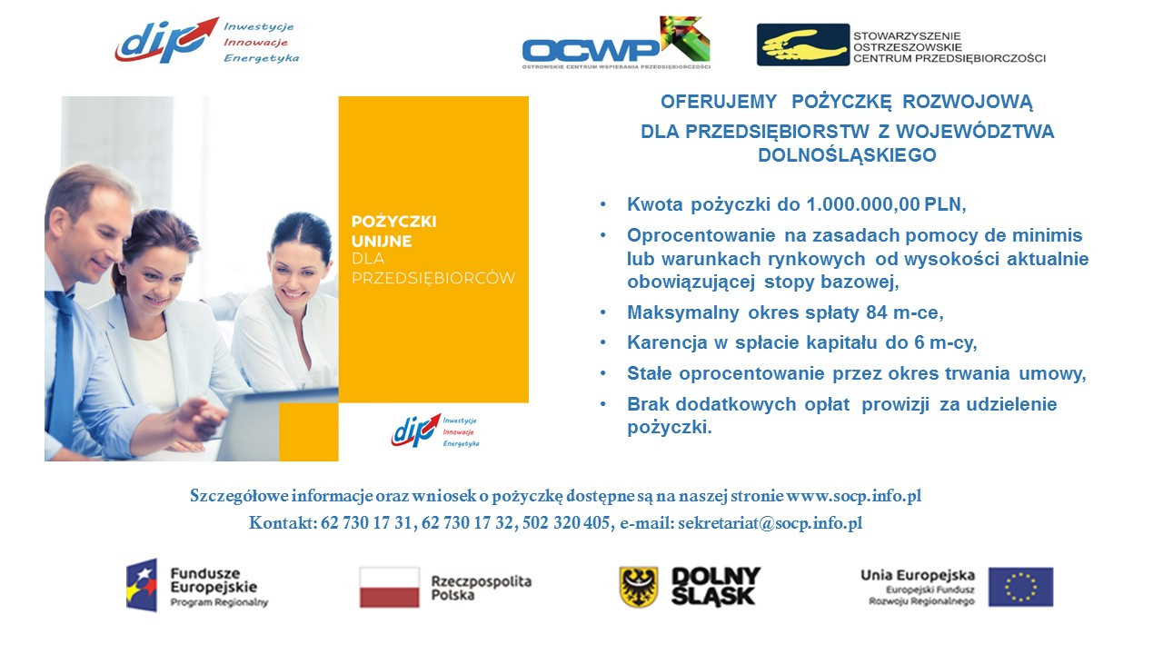 plakat informujący o pożyczkach dla przedsiębiorców