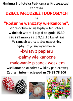 Zaproszenie na "Rodzinne warsztaty wielkanocne"