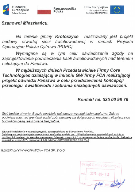 Informacja sieć światlowodowa