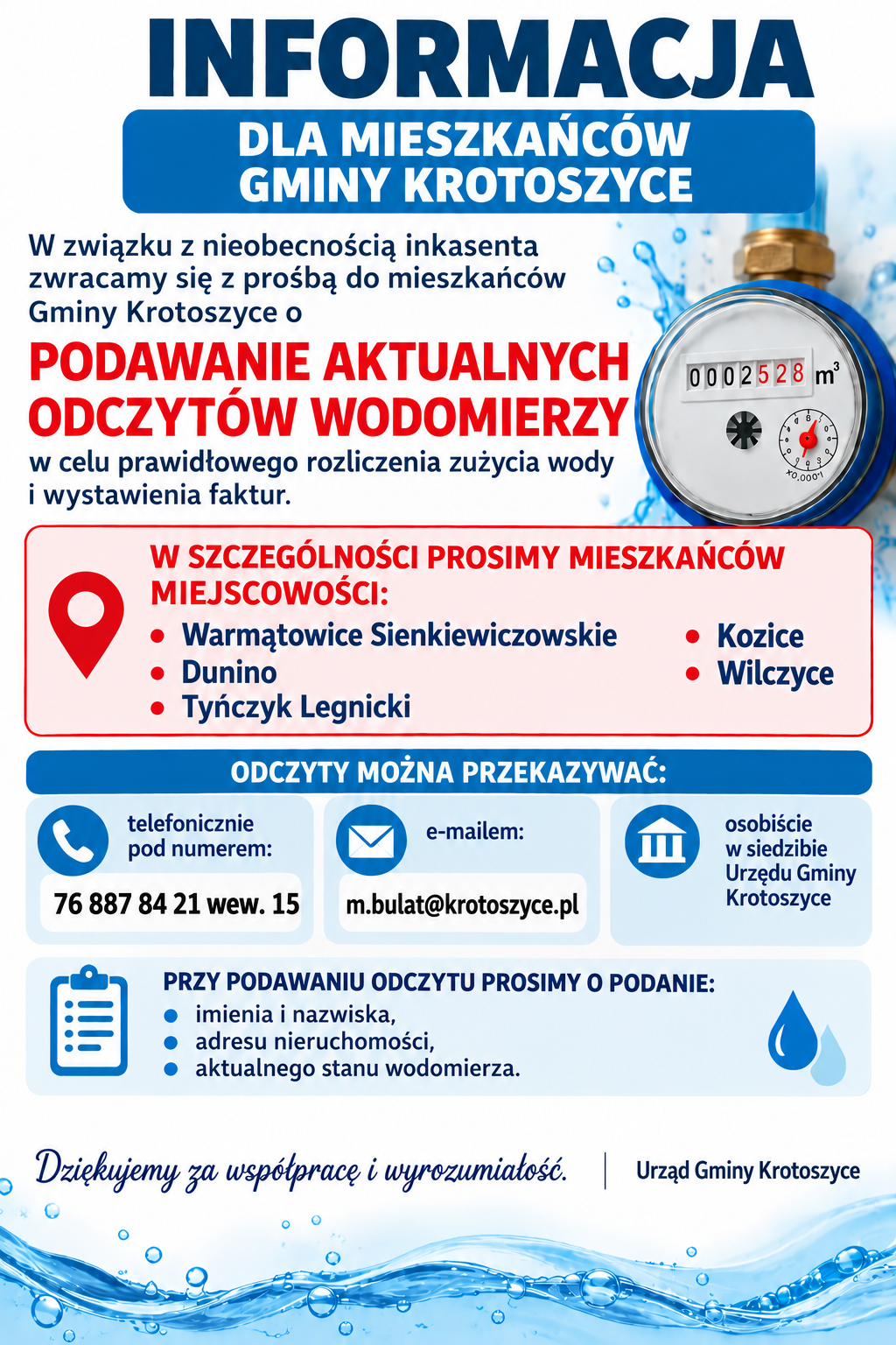Informacja dla mieszkańców odczyt wodopng